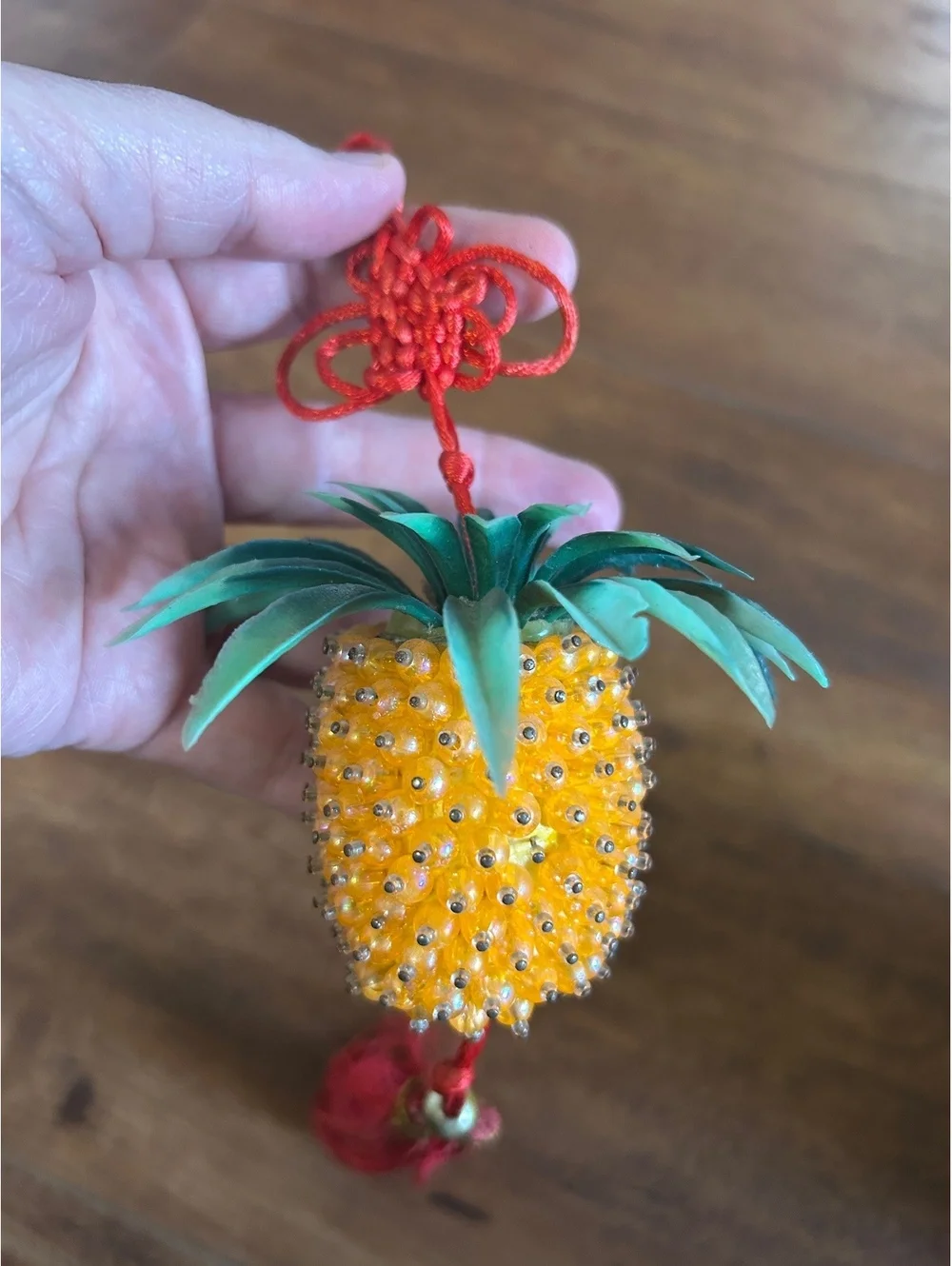 Handcrafted Pineapple Decorative Hanging Ornament with Red Tassel